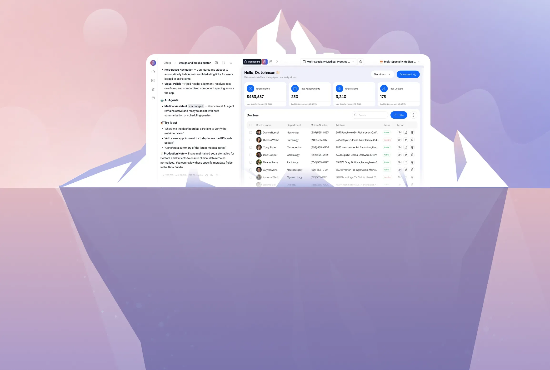 The tada app sitting on top of every Tadabase capability — database, auth, workflows, PDF, audit logs, and more