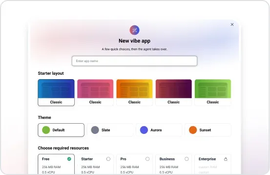 Choosing a theme and describing the app in the Tadabase AI studio