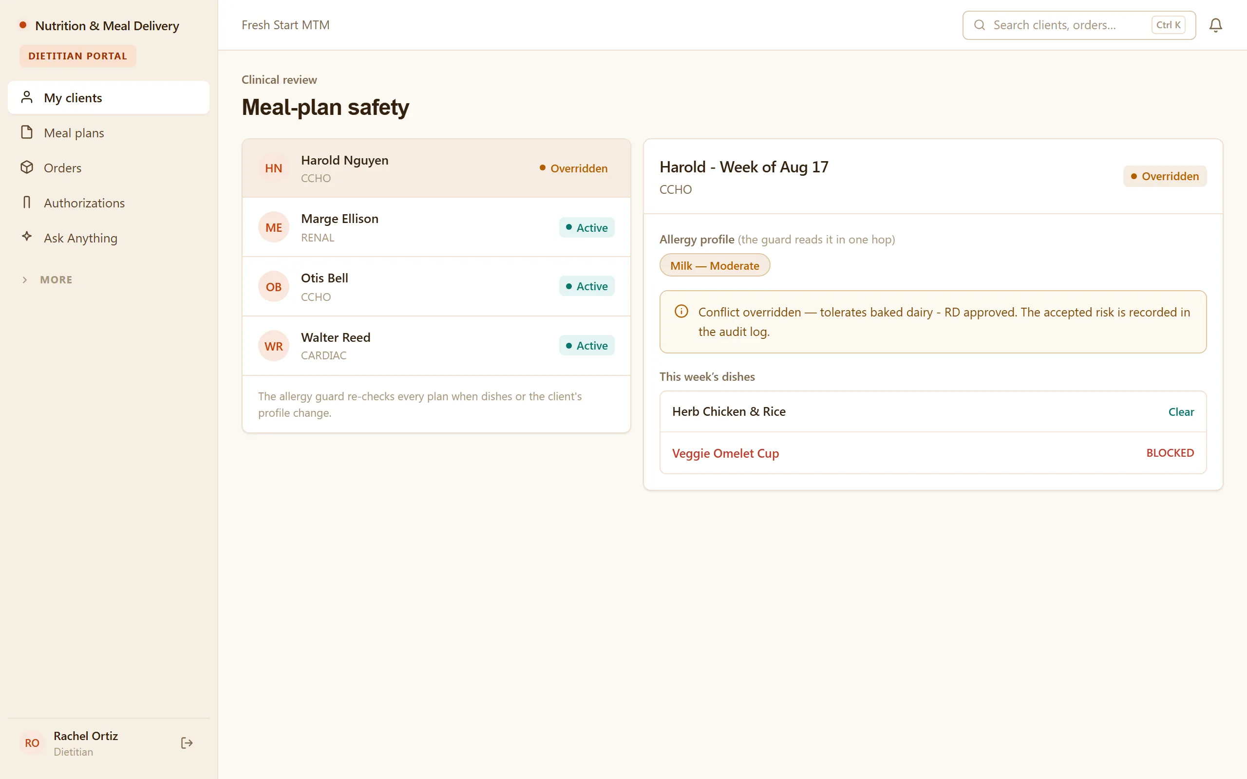Dietitian — compliant meal plans