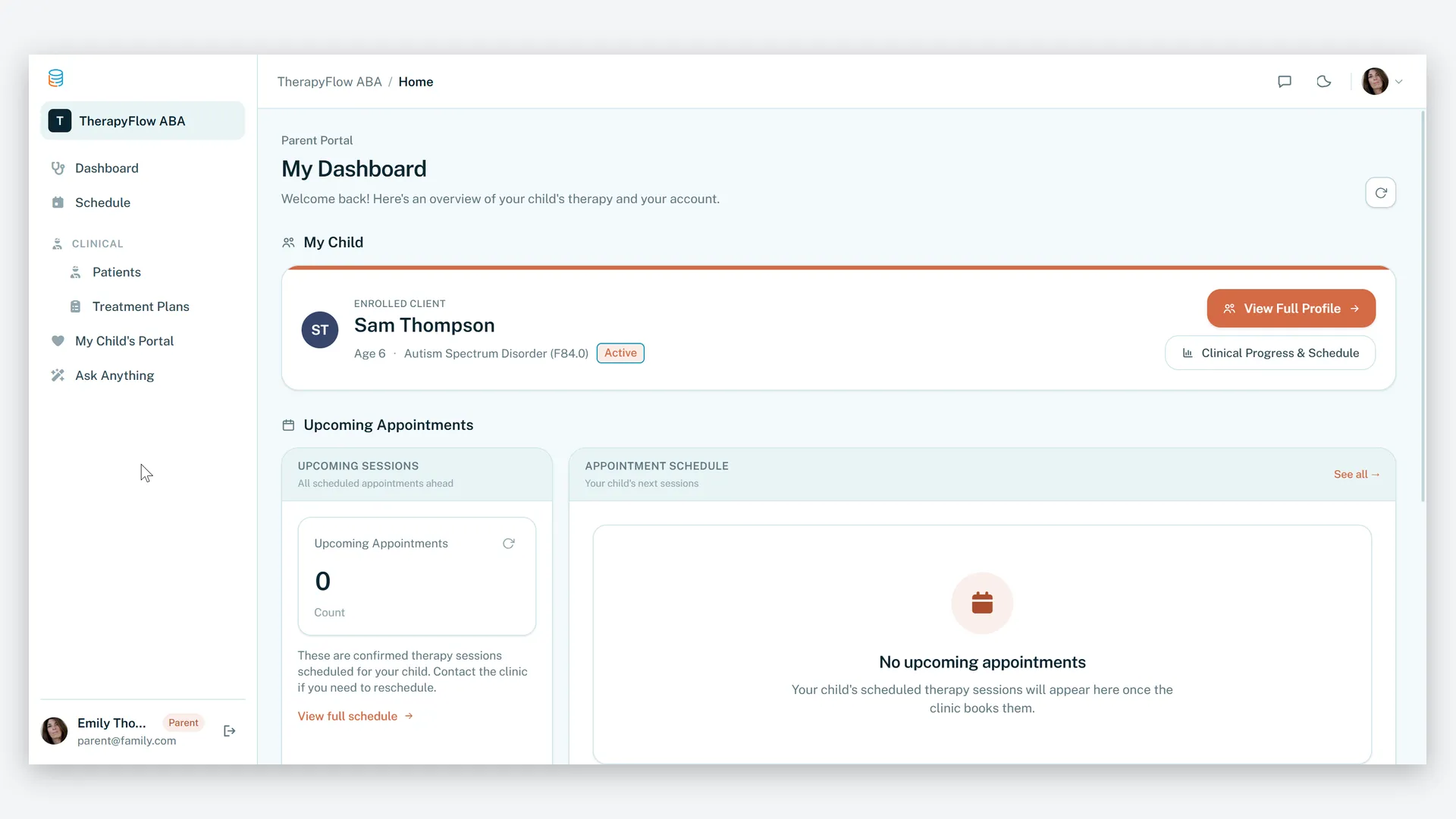 Parent portal — their child's schedule and progress