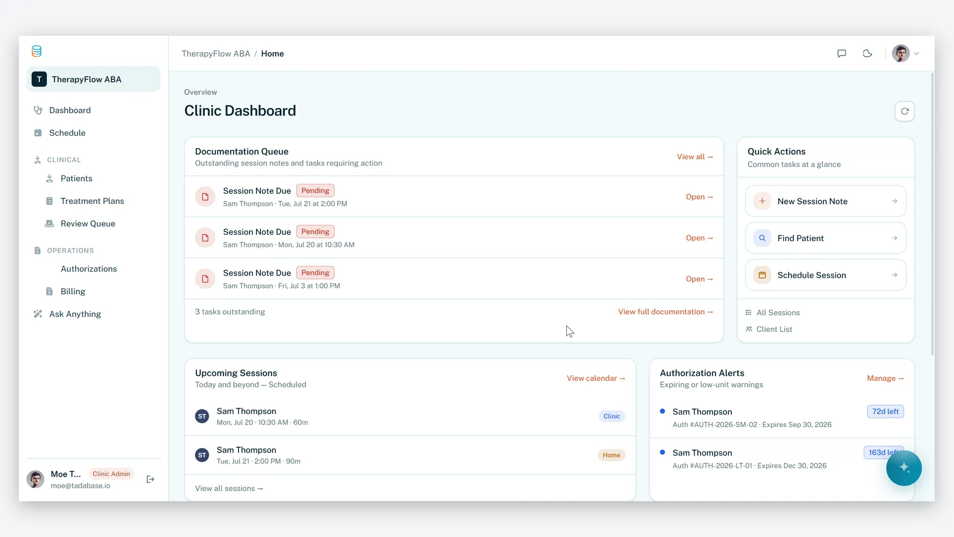 Clinic admin portal — authorizations, billing and revenue