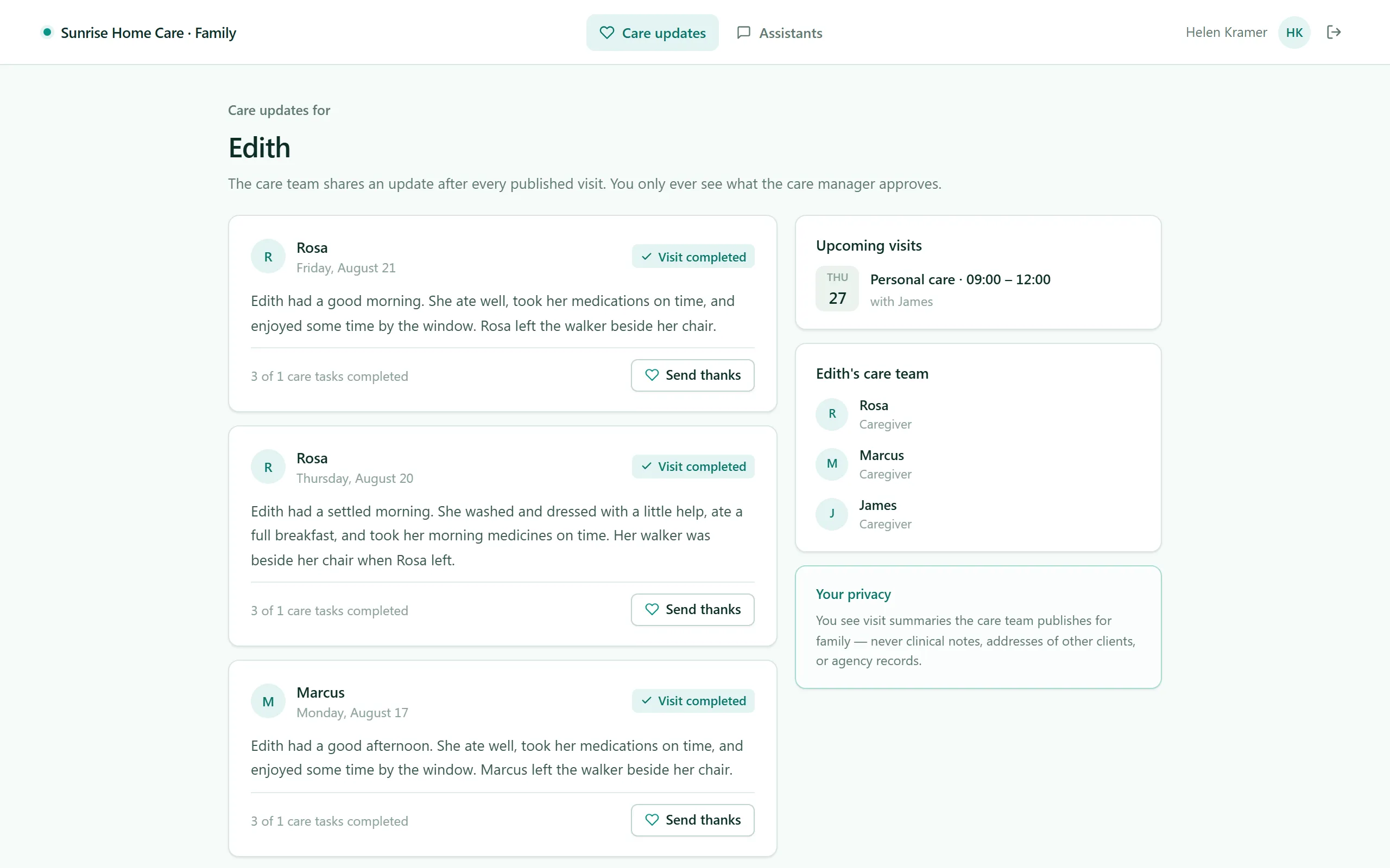 Family portal — visit updates