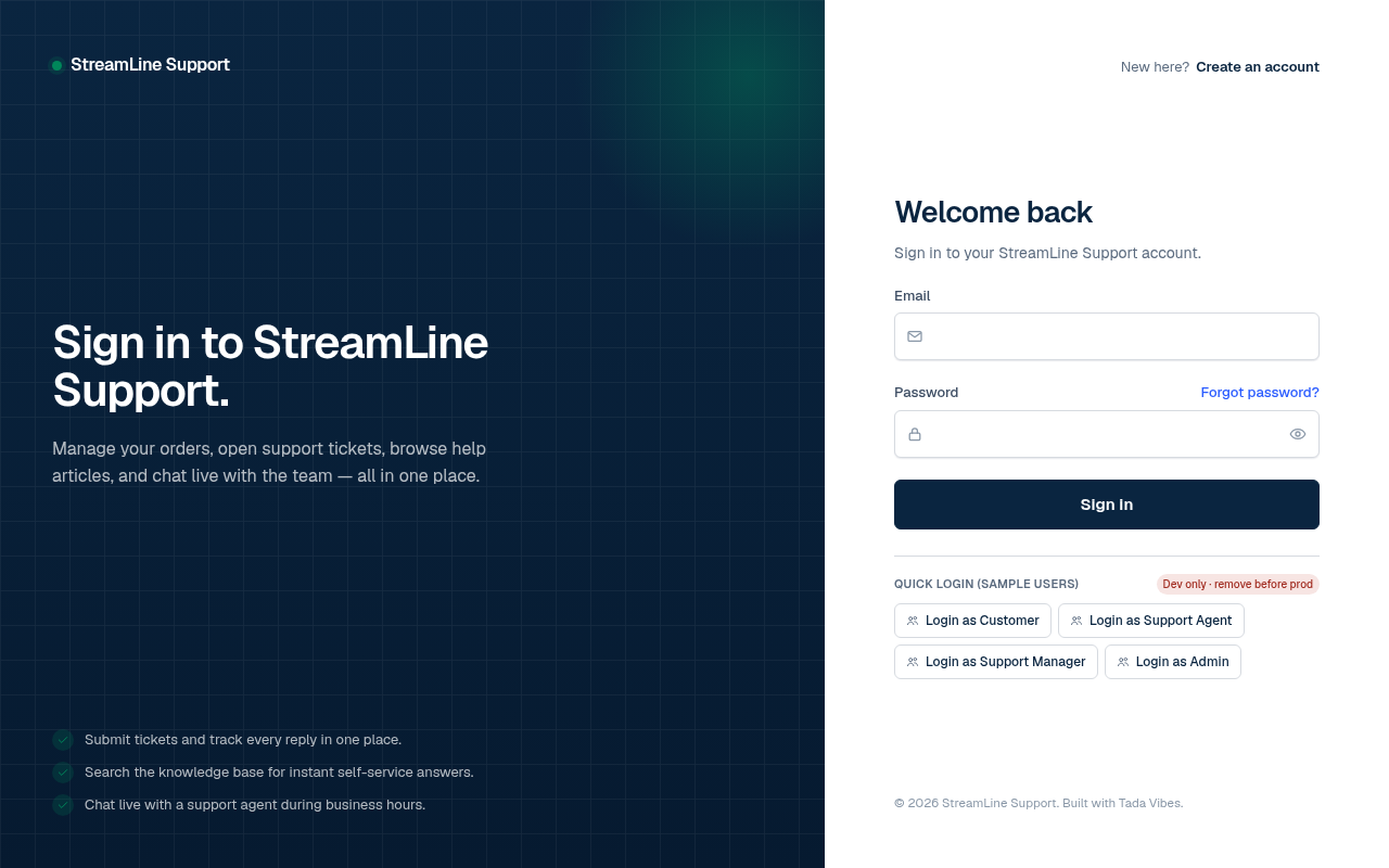 Streamline Customer Support Center screenshot