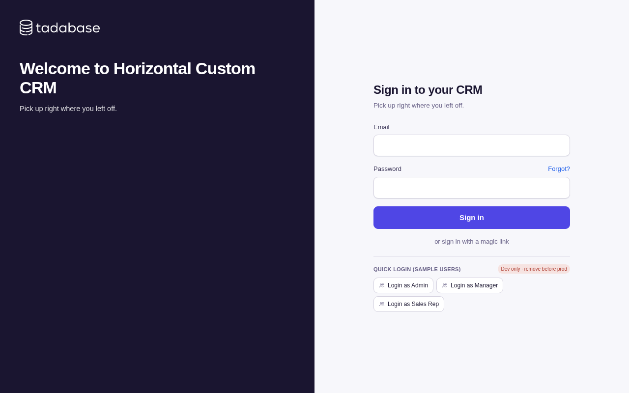 Horizontal Custom CRM screenshot